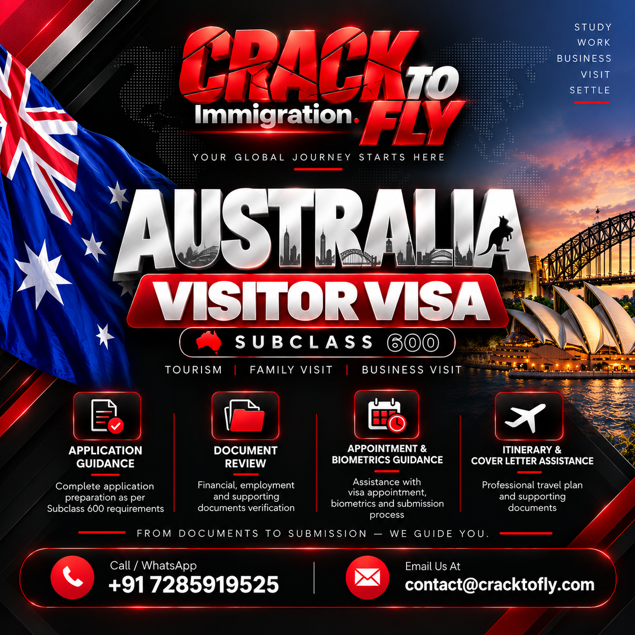 Australia — VISITOR VISA · SUBCLASS 600 — Crack To Fly catalogue artwork