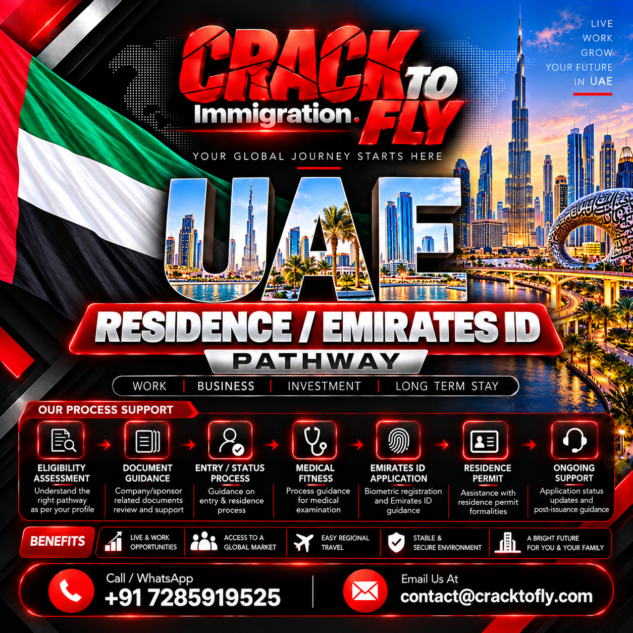 United Arab Emirates — VISIT · RESIDENCY · EMIRATES ID — Crack To Fly catalogue artwork